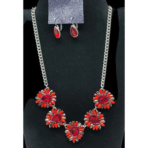 Red Crystal Statement Necklace  Matching Earrings